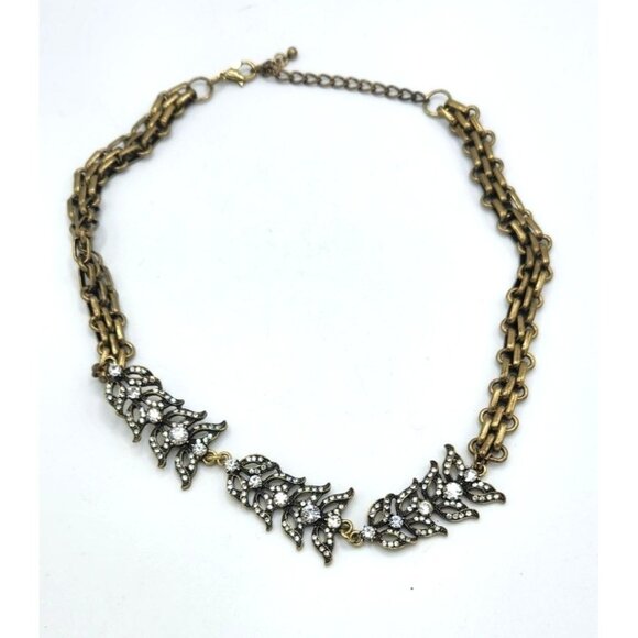 Gold Tone Crystal Leaf & Chain Adjustable Necklace - Picture 1 of 3